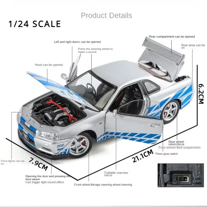 1/24 Nissan Skyline GT-R R34 Alloy Car Model